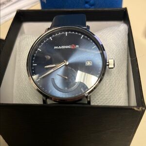 Sleek Blue Minimalist Watch with Silver Accents